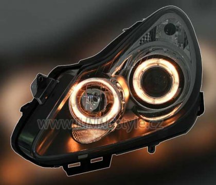 Přední světla angel eyes Opel Corsa D 06- černá