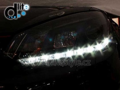 Přední světla s denními světly VW Golf 6 černá D-lite