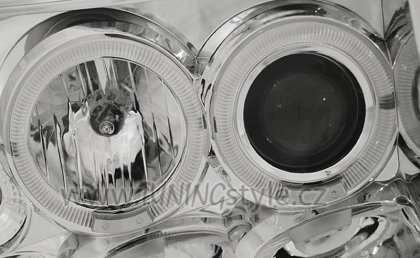 Přední světla s LED a Angel Eyes Nissan Navara/Pathfinder 01-04 chrom