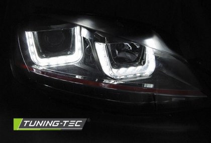 Přední světla U-LED denními světly a SEQ VW Golf 7 12-17 černá