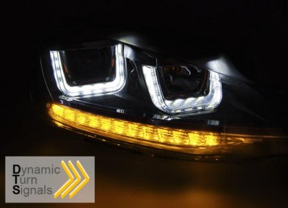 Přední světla U-LED denními světly a SEQ VW Golf 7 12-17 černá red line