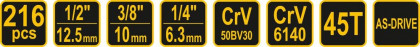 Sada nářadí XXl Vorel 58700 - 1/4 '', 3/8 '', 1/2 '' - 216 kusů