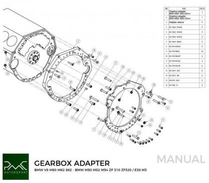 Adapter skrzyni biegów BMW M60 M62 - BMW M50 M52 M54 M57 S50 S52 S54 DCT DKG GS7D36SG N54