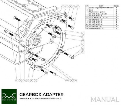 Adapter skrzyni biegów Honda K K20 K24 - Manual / automat DCT 8HP BMW RWD