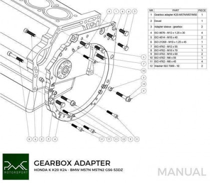 Adapter skrzyni biegów Honda K K20 K24 - Manual / automat DCT 8HP BMW RWD