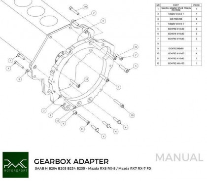 Adapter skrzyni biegów Saab H B204 B205 B234 B235 - Mazda RX-7 Mazda RX-8