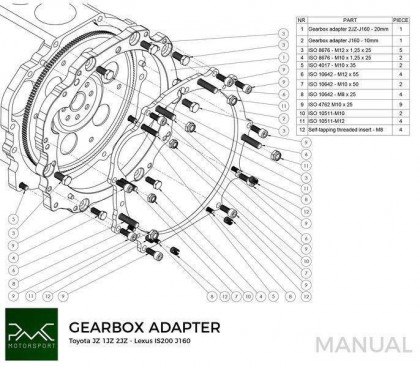 Adapter skrzyni biegów Toyota JZ 1JZ 2JZ- Toyota Altezza / Lexus IS200 J160 Aisin AZ6 (first gen.)