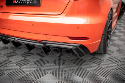 Difuzor zadního nárazníku + Miltec exhaust system Audi RS3 8V Sportback Facelift černý lesklý plast, černé koncovky