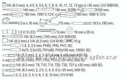 Sada elektro nářadí 68 ks kufřík