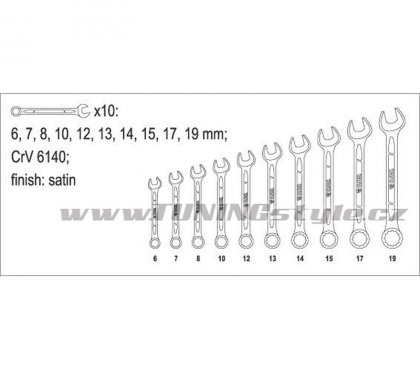 Sada klíčů očkoplochých 10ks 6 - 19 mm CrV6140
