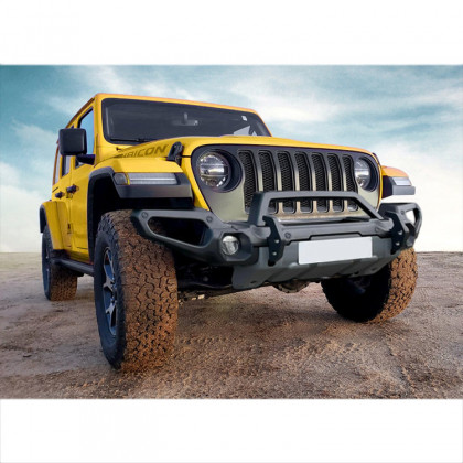 Front steel bumper with bull bar and winch plate