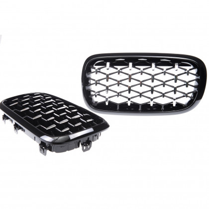Maska - ledvinky BMW X5 (F15, F85) X6 (F16, F86) 2013-2018 - Diamond - chrom / černé lesklé