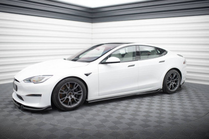 Prahové lišty V.1 Tesla Model S Plaid Mk1 Facelift černý lesklý plast