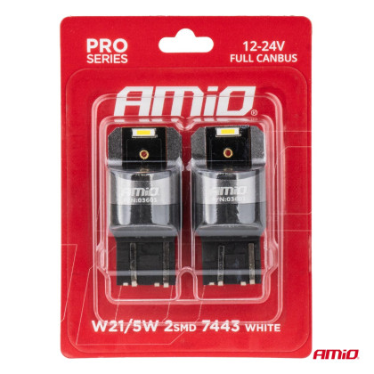 LED žárovky FULL CANBUS PRO W21/5W 2x1860 SMD bílé 12V 24V AMIO-03601
