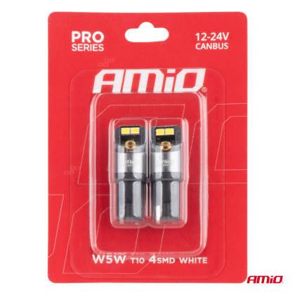 LED žárovky CANBUS PRO T10 W5W 4x2016 SMD bílé 12V 24V AMIO-03577