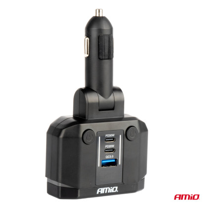 Dvojitá prodlužovací zásuvka PD30W PD20W QC3.0 12/24V max 200W AMIO-04174