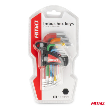 Imbusové HEX klíče s kuličkou z S2 oceli 9 ks AMiO-04298