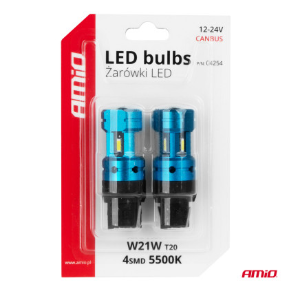 CANBUS LED žárovky T20 7440 W21W 4SMD 1860 White 12V 24V AMiO-04254