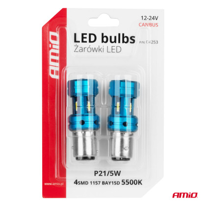 LED žárovky CANBUS 1157 BAY15D P21/5W 4SMD 1860 White 12V 24V AMIO-04253