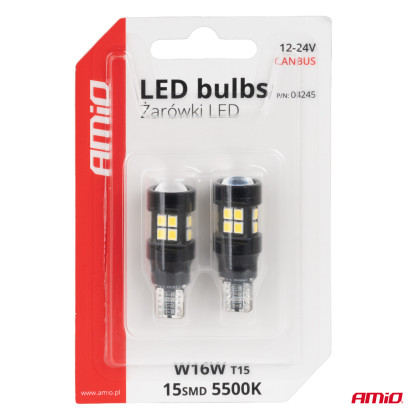 LED žárovky CANBUS T15 W16W 15SMD 2835 White 12V 24V AMIO-04245