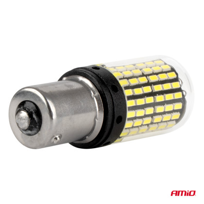 LED žárovka CANBUS BA15S P21W R10W R5W 600lm 144SMD Bílá 12V 24V AMiO-04473