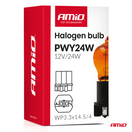 Halogenová žárovka PWY24W WP3.3x14.5-4 Amber 12V 24W AMiO-04410