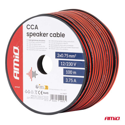Dvojvodičový reproduktorový vodič CCA 2x0.75mm2 100m 3.75A AMIO-04457