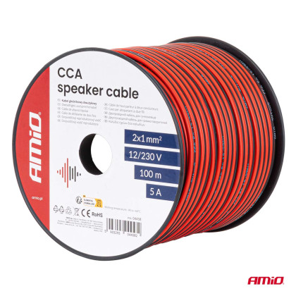 Dvojvodičový reproduktorový vodič CCA 2x1mm2 100m 5A AMIO-04458