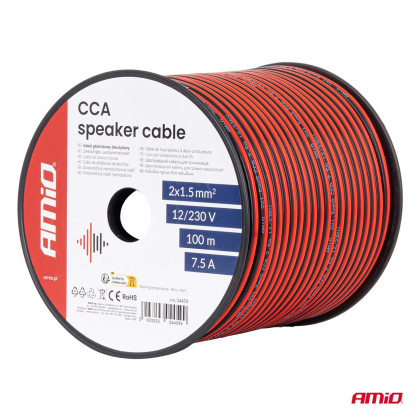 Dvojvodičový reproduktorový vodič CCA 2x1.5mm2 100m 7.5A AMIO-04459