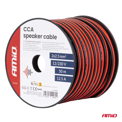 Jednožilový reproduktorový vodič CCA 2x2.5mm2 50m 12.5A AMIO-04460