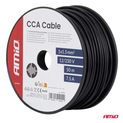 Jednožilový reproduktorový vodič CCA 1x1.5mm2 50m 7.5A 12/230V AMIO-04455