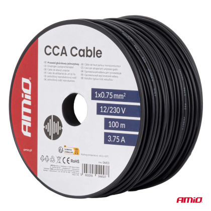 Jednožilový reproduktorový vodič 1x0,75 mm2 100 m 3,75 A 12/230 V AMIO-04453