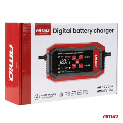 Nabíječka digitální BOOST AGM GEL STD LiFePo4 MAX 16A 12/24V PRO AMiO-04529