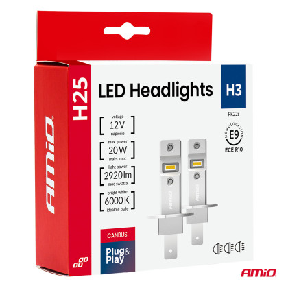 LED žárovky hlavního svícení Série. H25 CANBUS H3 12V 20W AMIO-04710