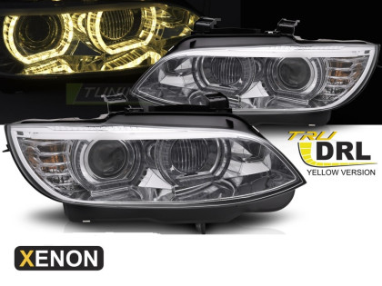 Přední světla xenon D1S 3D LED žluté angel eyes BMW E92/E93 06-10 chromová