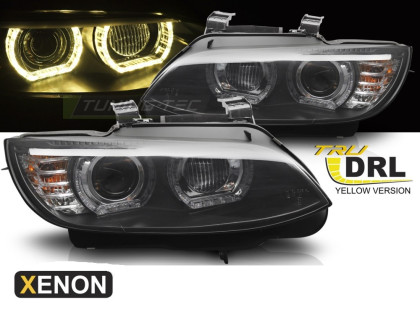 Přední světla xenon D1S 3D LED žluté angel eyes BMW E92/E93 06-10 černá