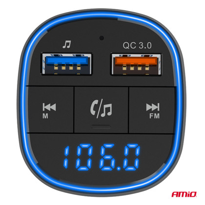 FM transmitter 2×USB-A 12V 24V AMIO-04648