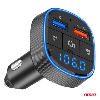 FM transmitter 2×USB-A 12V 24V AMIO-04648