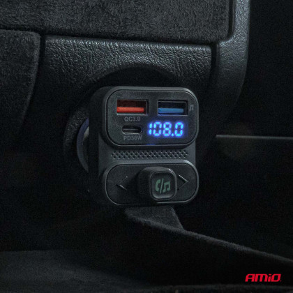 FM transmitter 2×USB-A 1×USB 12V 24V AMIO-04649