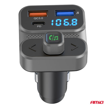 FM transmitter 2×USB-A 1×USB 12V 24V AMIO-04649