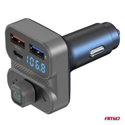 FM transmitter 2×USB-A 1×USB 12V 24V AMIO-04649