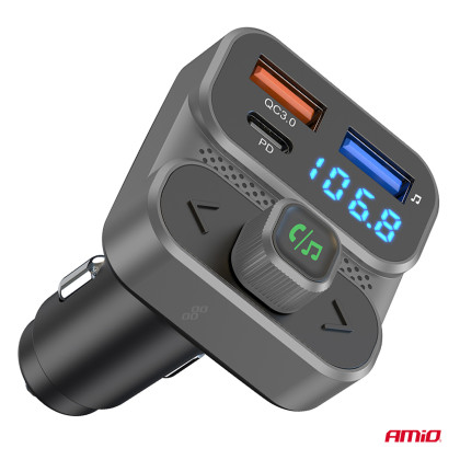 FM transmitter 2×USB-A 1×USB 12V 24V AMIO-04649