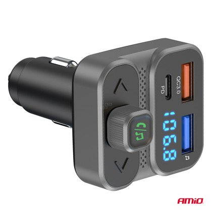 FM transmitter 2×USB-A 1×USB 12V 24V AMIO-04649
