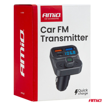 FM transmitter 2×USB-A 1×USB 12V 24V AMIO-04649