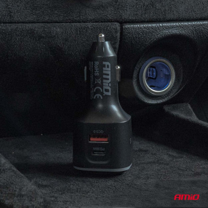 FM transmitter 1×USB-A 2×USB-C 12V 24V AMIO-04651