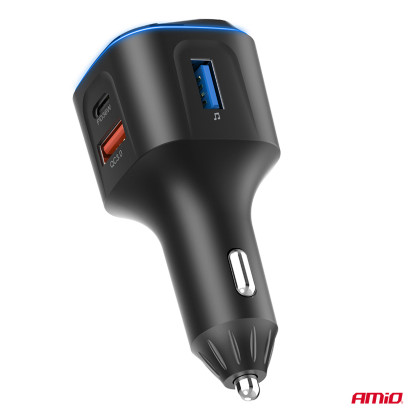 FM transmitter 1×USB-A 2×USB-C 12V 24V AMIO-04651
