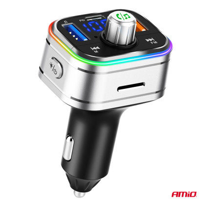 FM transmitter 1×USB-C microSD 12V 24V AMIO-04652