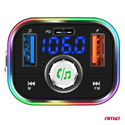 FM transmitter 1×USB-C microSD 12V 24V AMIO-04652
