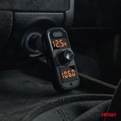 FM transmitter 2×USB-A 1×USB-C mircoSD 12V 24V AMiO-04653