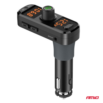 FM transmitter 2×USB-A 1×USB-C mircoSD 12V 24V AMiO-04653